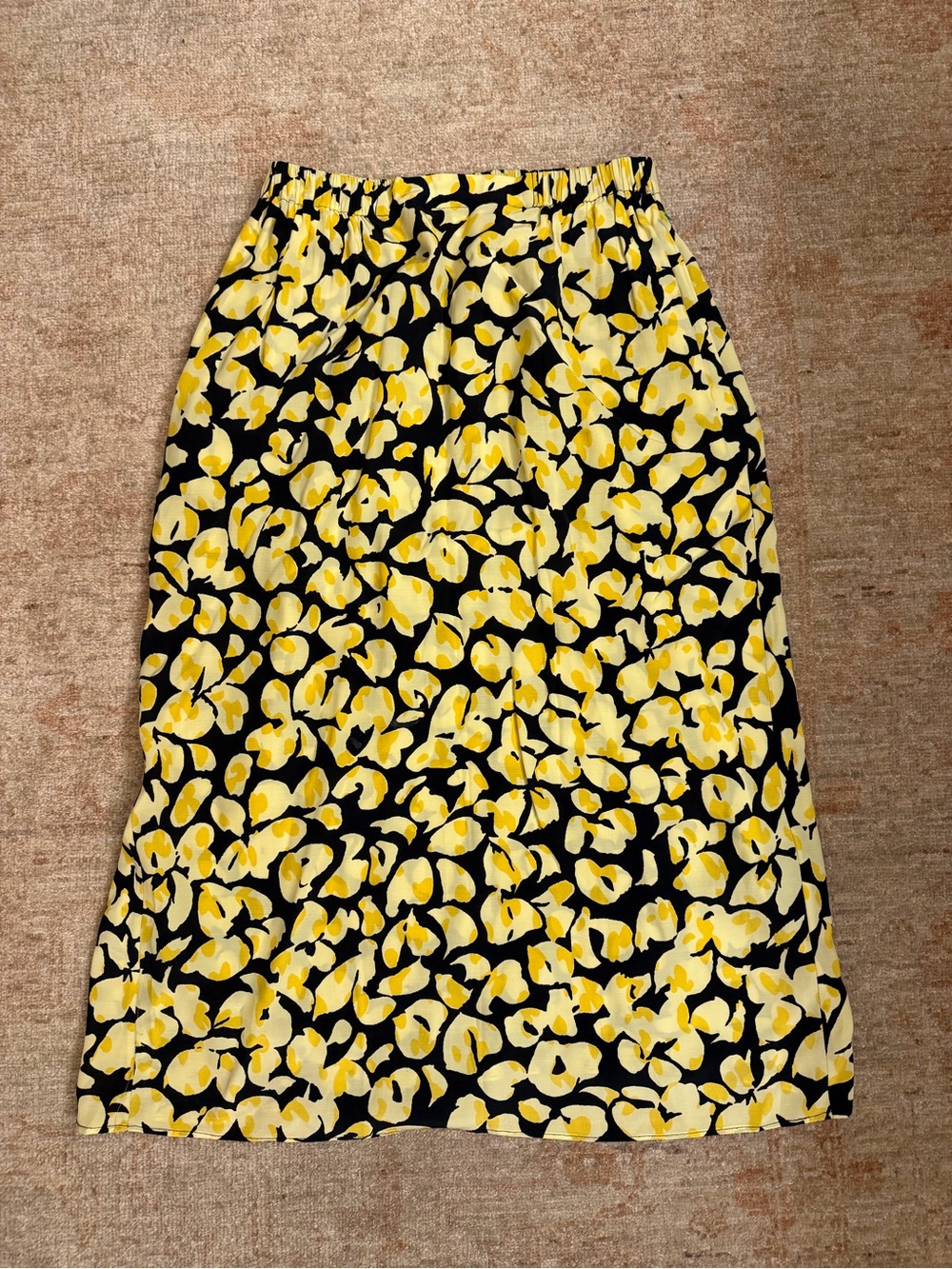 & Other Stories Black Midi Skirt with Yellow Floral Print